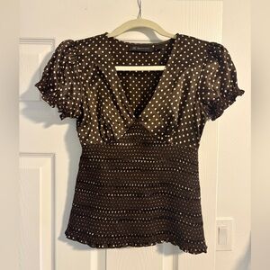 INC 100% Silk Brown Polka Dot Blouse